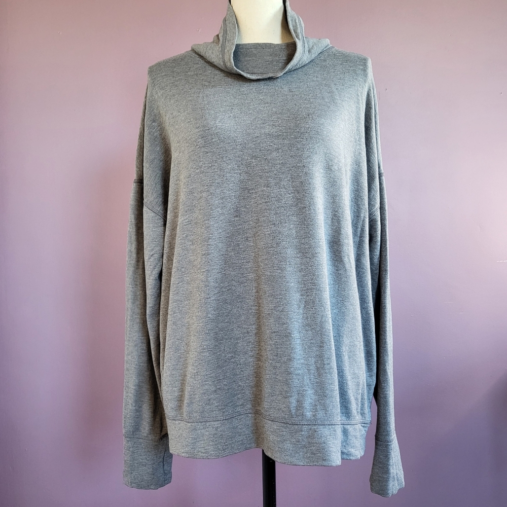 Offline by Aerie Heathered Gray Fleece Lined Cowl Neck Pullover Sweatshirt